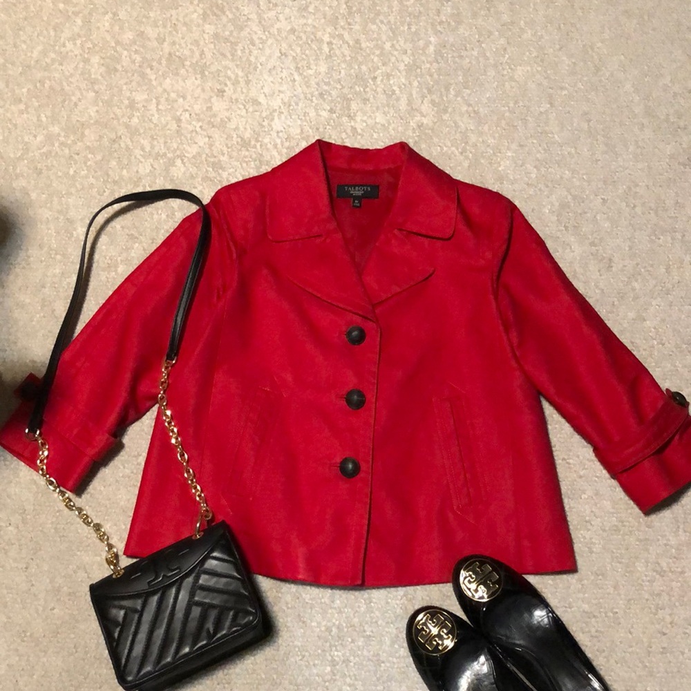 Talbots red linen blazer with pleated back
